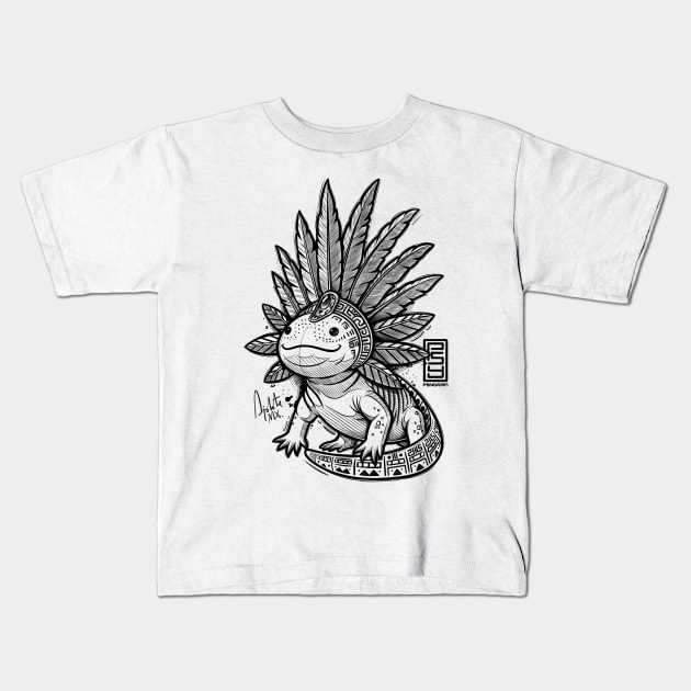Aztec Axolotl (BLACK) Kids T-Shirt by Psydrian